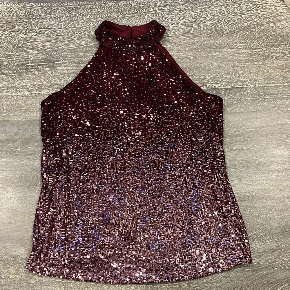 Women’s Cable & Gauge Burgundy Sequin Halter Top Size Small - Picture 4 of 12